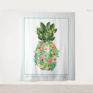 Island Flowers Pineapple Illustration Tapestry