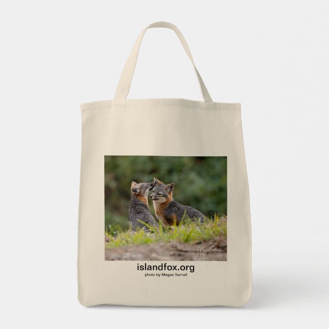 Island Fox Cotton Tote Grocery Bag with Photo Logo (Back)