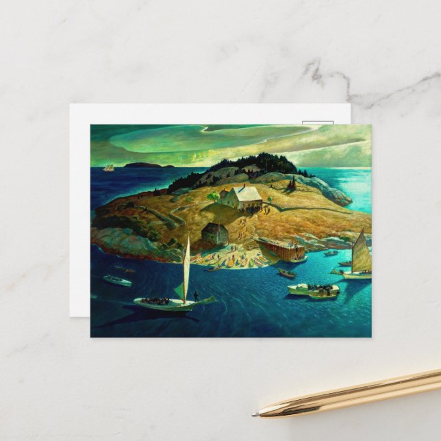 Island Funeral by Newell Convers Wyeth Holiday Postcard (Front/Back In Situ)