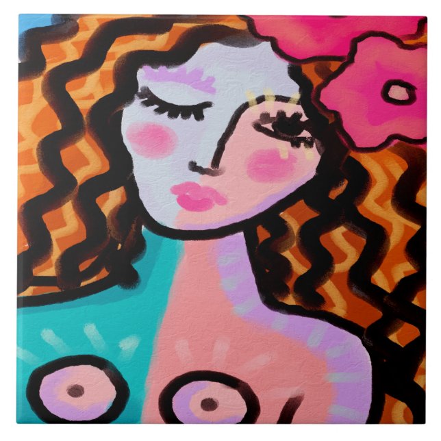 Island Girl Abstract Digital Painting Tile (Front)