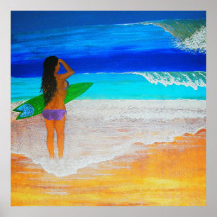 Island girl surfs up poster
