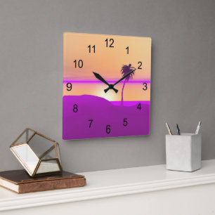 Island Gold and Purple Square Wall Clock