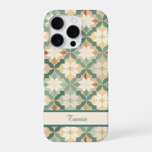 Island Green Moroccan Tile Personalised iPhone Case (Back)