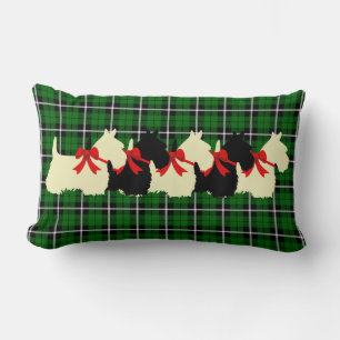Island green Plaid print Scottish Terrier dog Lumbar Cushion