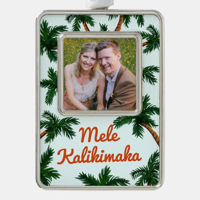 Island Greeting Holiday Photo Silver Plated Framed Ornament (Front)