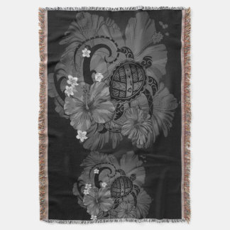 Island Hawaiian Map Big Turtle Hibiscus Plumeria T Throw Blanket