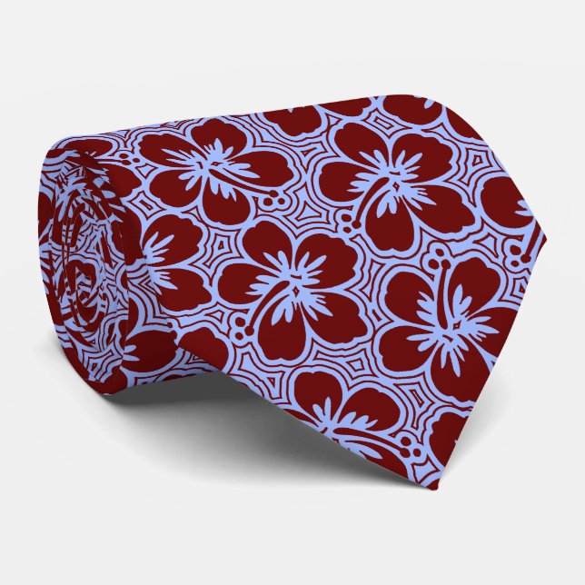 Island Hibiscus Floral Hawaiian Two-sided Printed Tie (Rolled)