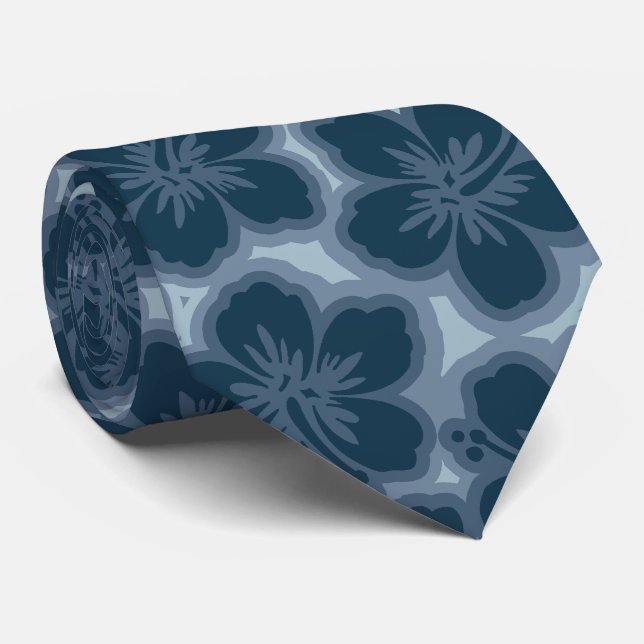Island Hibiscus Hawaiian Tonal Two-sided Printed Tie (Rolled)
