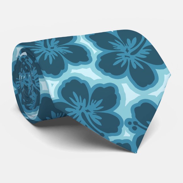Island Hibiscus Hawaiian Tonal Two-sided Printed Tie (Rolled)