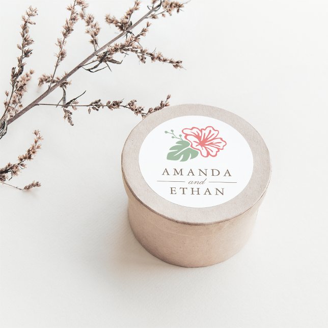 Island Hibiscus Wedding Classic Round Sticker (Creator Uploaded)