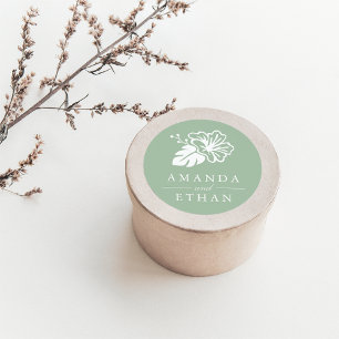 Island Hibiscus Wedding Classic Round Sticker