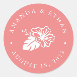 Island Hibiscus Wedding Favour Classic Round Sticker