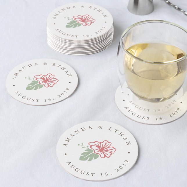 Island Hibiscus Wedding Round Paper Coaster (Creator Uploaded)