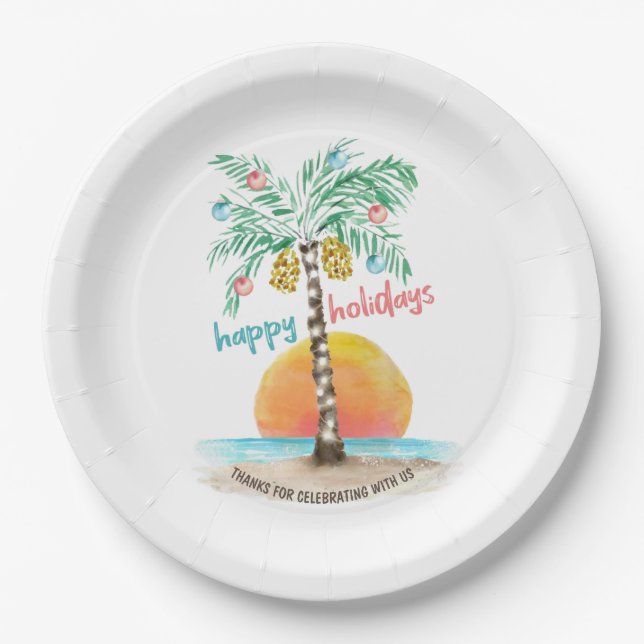 Island Holiday Tropical Beach Palm Christmas Paper Plate (Front)