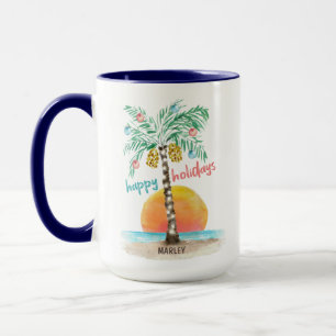 Island Holiday Tropical Beach Palm Tree Christmas Mug