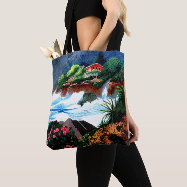 Island Home with Crashing Surf Tote Bag (Close Up)