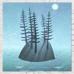 Island in the Ocean Art Canvas Print<br><div class="desc">A remote island in the middle of the ocean with pine trees. The moon is shining on this peaceful scene, and adventrure beckons! Original seascape painting by Nic Squirrell.</div>