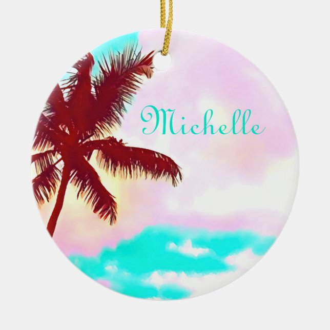 Island life tropical palm trees ceramic tree decoration (Front)
