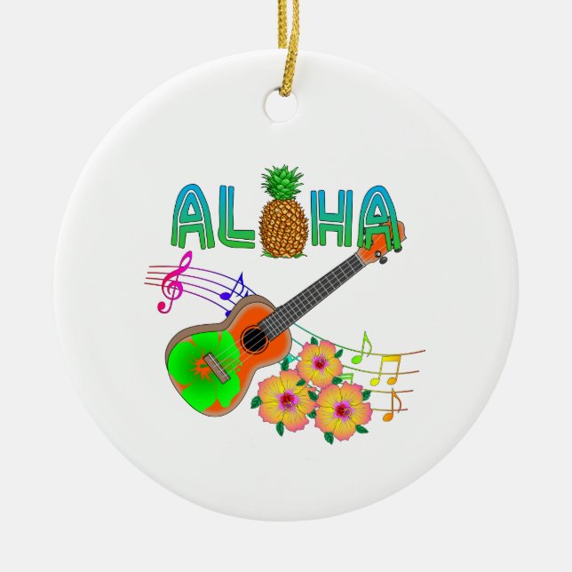 Island Music Ukulele Aloha Ceramic Tree Decoration (Front)