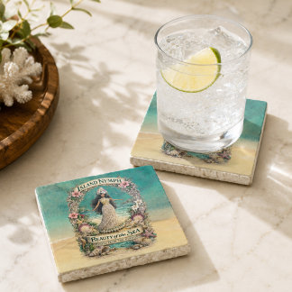 Island Nymph Tropical Spiritual Ocean Fantasy Art Stone Coaster