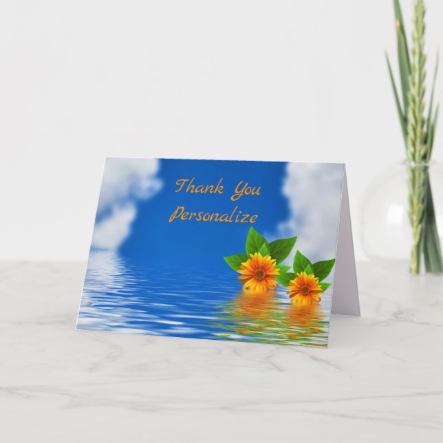Island Ocean Orange Flowers Thank You Personalise Card (Front)