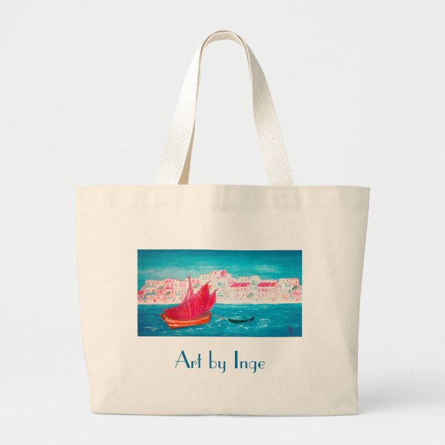 Island of Crete - painting by Austrian Artist Inge Large Tote Bag (Front)