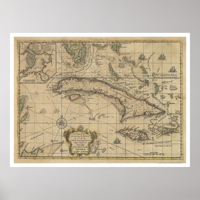 Island of Cuba Map - 1762 Poster (Front)
