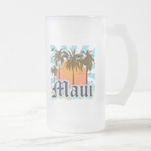 Island of Maui Hawaii Souvenir Frosted Glass Beer Mug