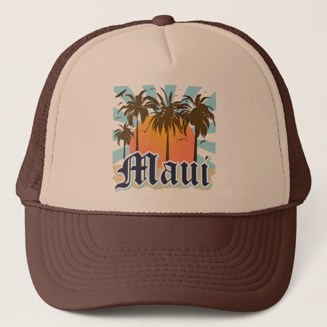 Island of Maui Hawaii Souvenir Trucker Hat (Front)