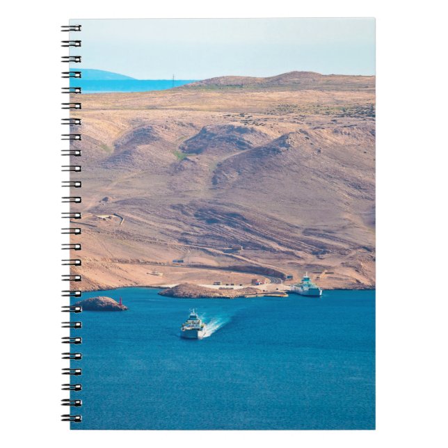 Island of Pag stone desert and ferry port view, Da Notebook (Front)