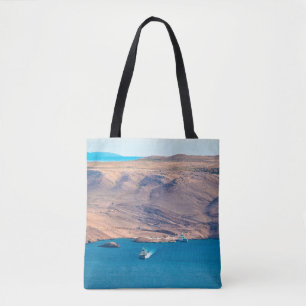Island of Pag stone desert and ferry port view, Da Tote Bag