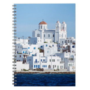 Island of paros with the village of naoussa notebook