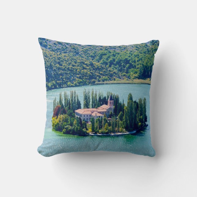Island of Visovac monastery in Krka NP - Croatia Cushion (Front)