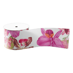 Island Orchid Floral Flowers Tropical Ribbon Grosgrain Ribbon