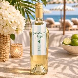 Island Palm Stripe Cabana Beach Retro blue wedding Bottle Tag
