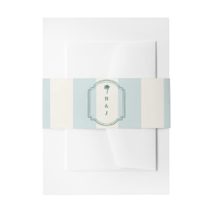 Island Palm Stripe Cabana Beach Retro blue wedding Invitation Belly Band