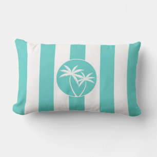 Island Palms Beach Life Aqua Stripes Pattern Lumbar Cushion