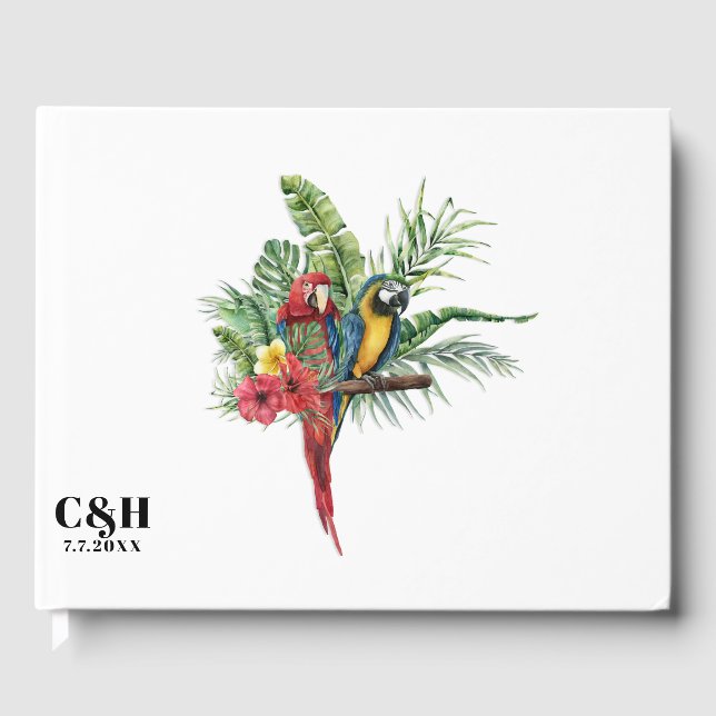 Island Paradise Birds Tropical Floral Wedding Guest Book (Front)