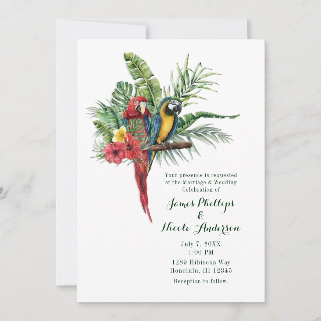 Island Paradise Birds Tropical Floral Wedding Invitation (Front)