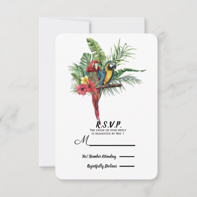 Island Paradise Birds Tropical Floral Wedding RSVP (Front)