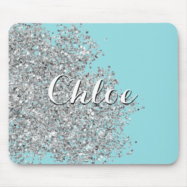 Island Paradise Blue Shines with Silver Glitter Mouse Mat (Front)