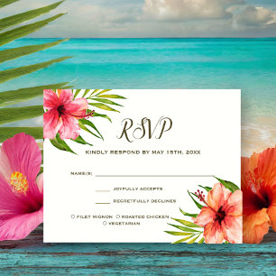 Island Paradise    Meal Choice Flowers Palm Leaf RSVP Card