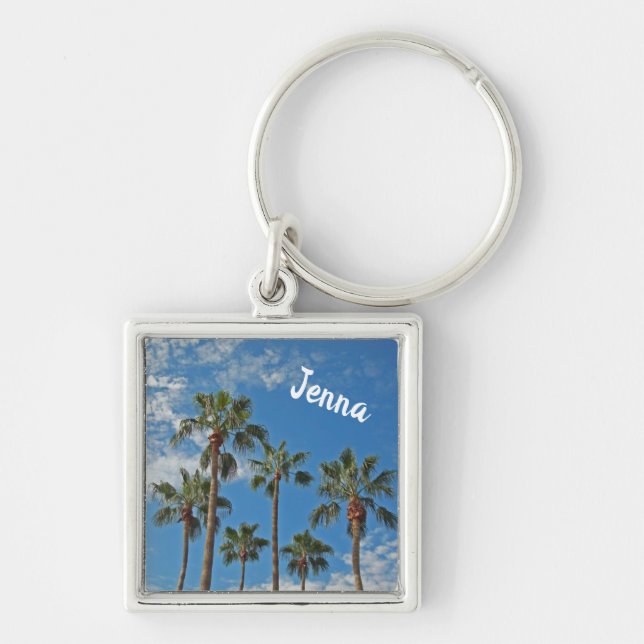 Island Paradise Palm Trees Blue Sky Photo Oasis Key Ring (Front)