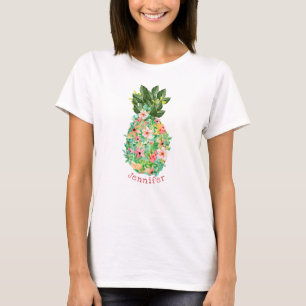 Island Pineapple Tropical Floral Personalised Name T-Shirt