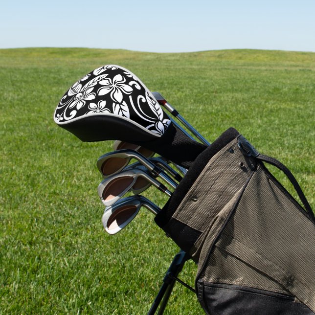 ISLAND PLUMERIA (BLACK) GOLF HEAD COVER (In Situ)