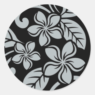 ISLAND PLUMERIA (BLACK/GRAY) CLASSIC ROUND STICKER