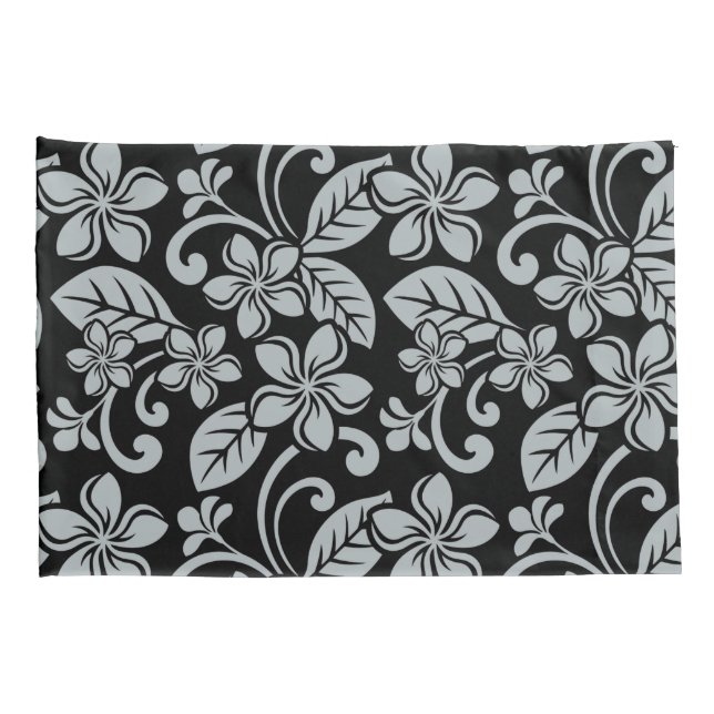 ISLAND PLUMERIA (BLACK/GRAY) PILLOWCASE (Back-Right)