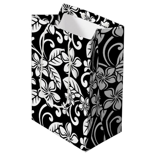ISLAND PLUMERIA (BLACK) MEDIUM GIFT BAG (Front Angled)