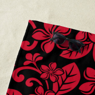 ISLAND PLUMERIA (BLACK/RED) BEACH TOWEL