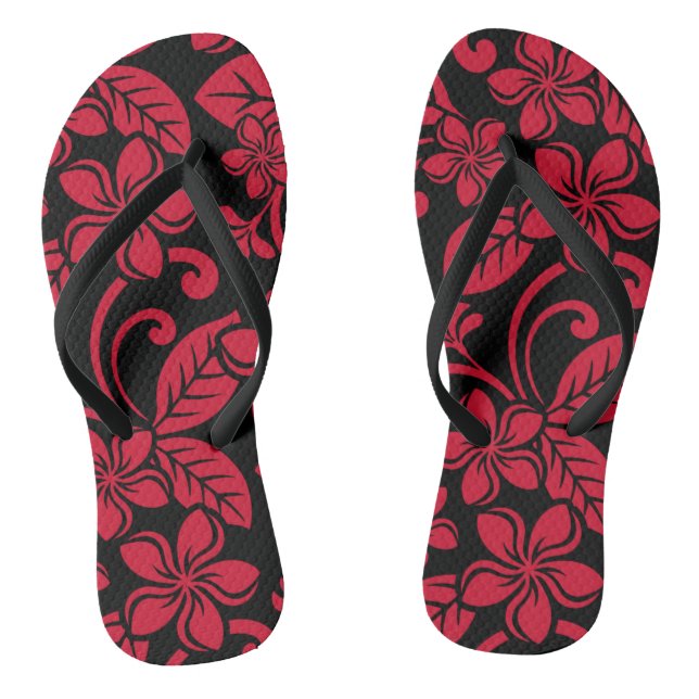 ISLAND PLUMERIA (BLACK/RED) Pair of Flip Flops (Footbed)